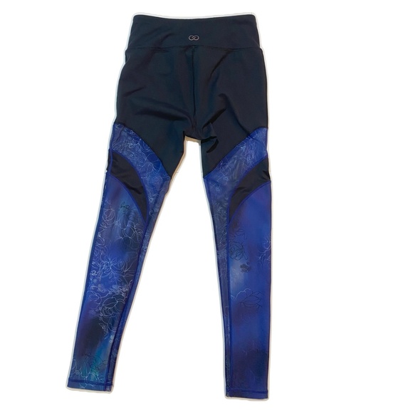 Calia Black Blue Floral Mesh Leggings Size Small - Picture 3 of 9